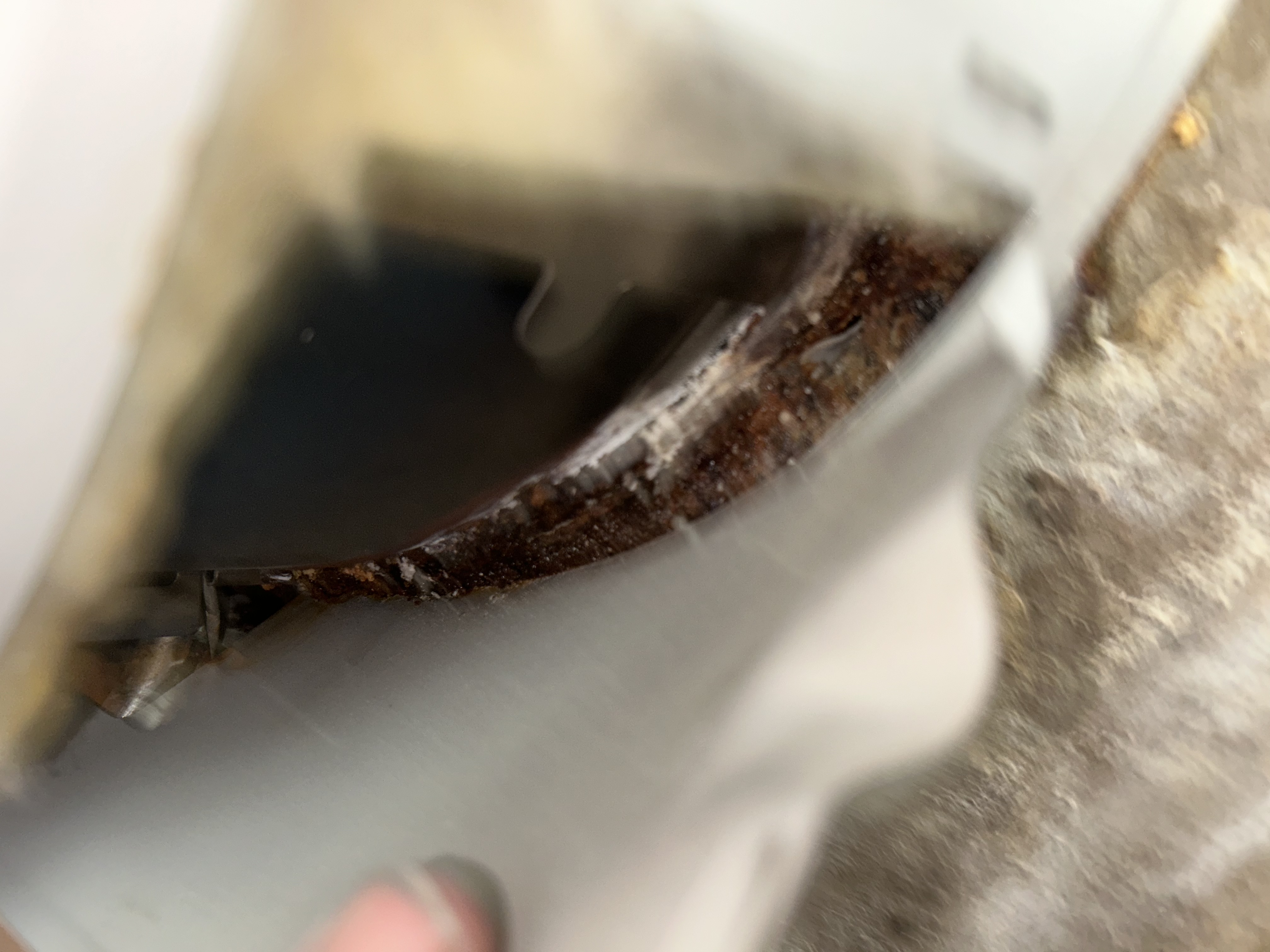 Corroded and rusted bottom of failed Bradford White water heater tank
